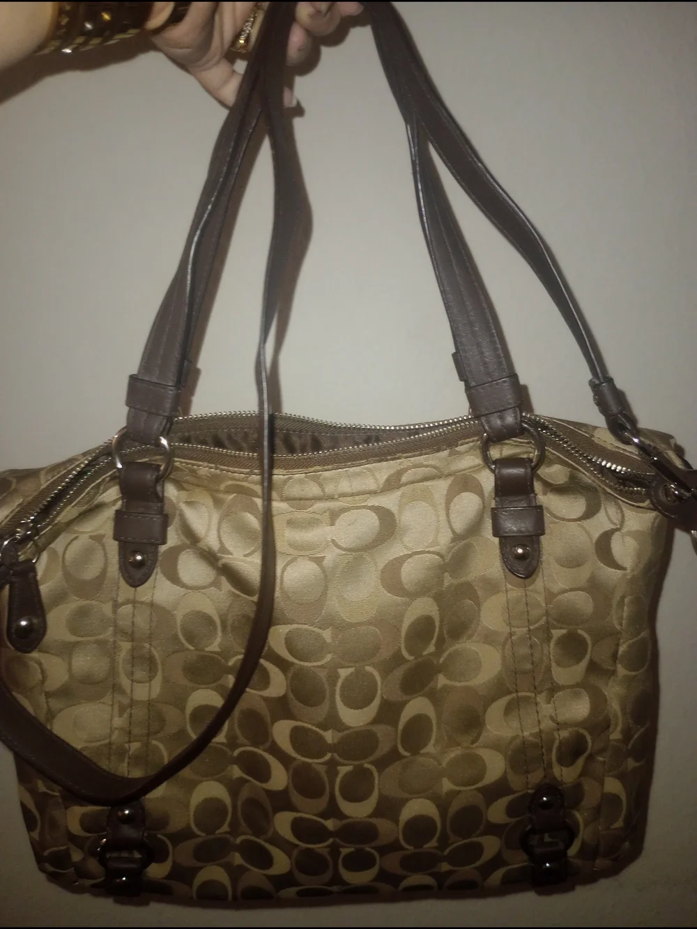 Coach Alexandria Signature Tote in Khaki and Brown